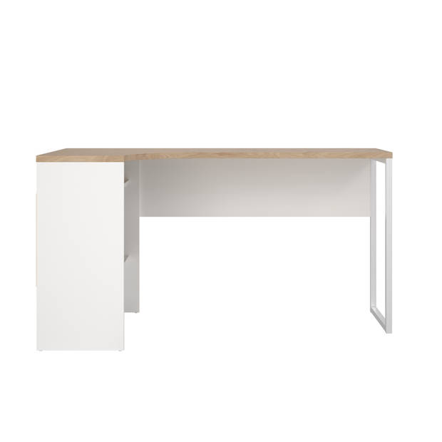 FunctionPlus bureau hoek 3 planken 2 laden okkernoot decor wit.