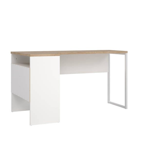 FunctionPlus bureau hoek 3 planken 2 laden okkernoot decor wit.