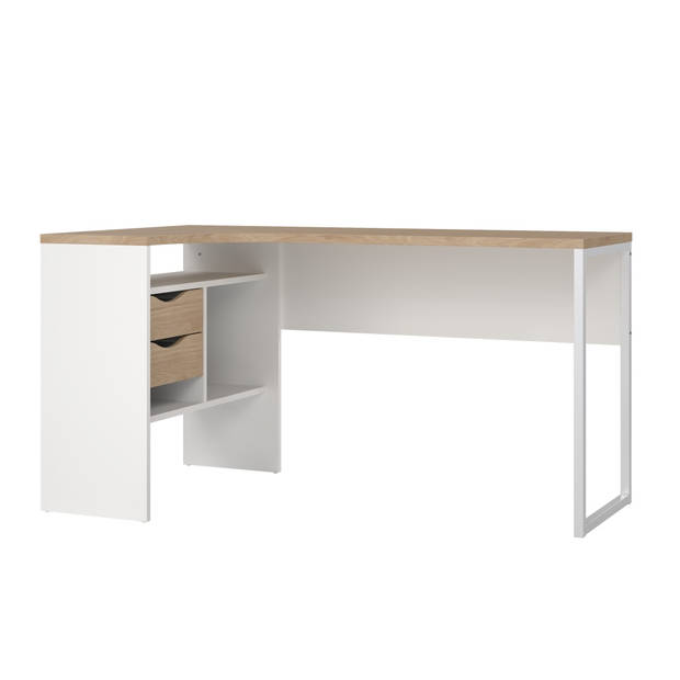 FunctionPlus bureau hoek 3 planken 2 laden okkernoot decor wit.