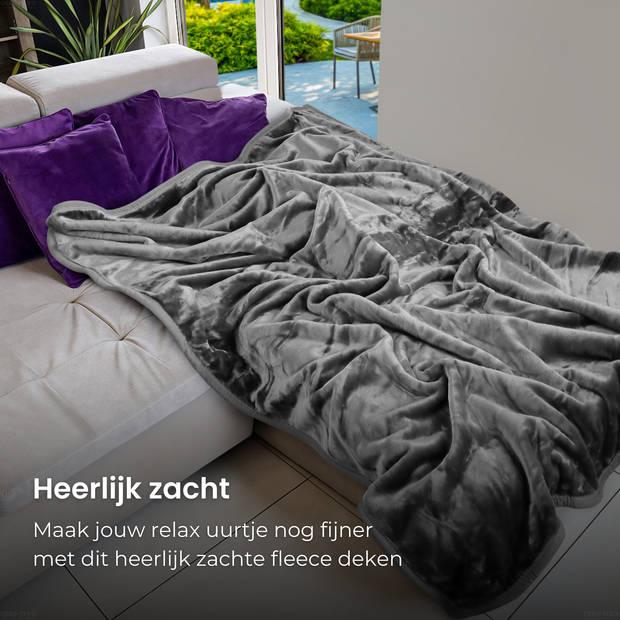 HappyBed Grijs 150x200 - Fleece deken - Heerlijk zacht fleece plaid - Warmte deken - Bankhoes Sprei - deken