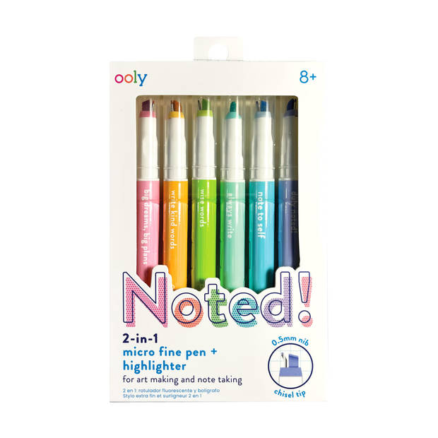 Ooly - Noted! 2-in-1 Micro Fine Tip Pens & Highlighters - Set of 6