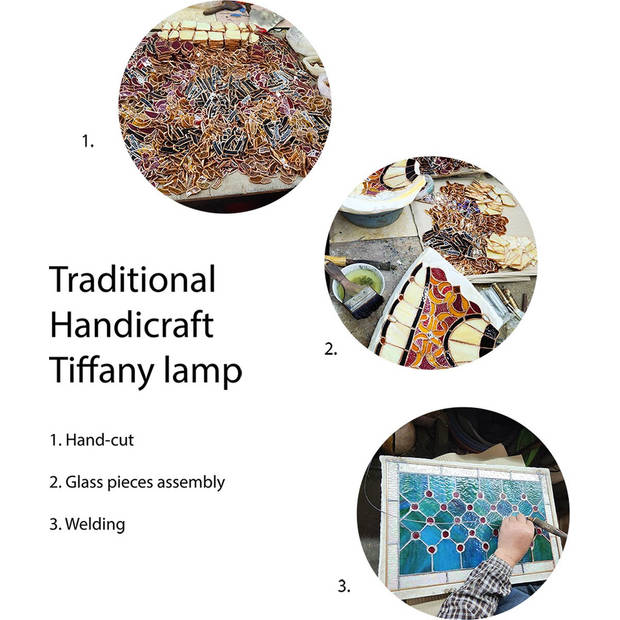 HAES DECO - Tiffany Tafellamp 17x17x43 cm Grijs Glas Tiffany Bureaulamp