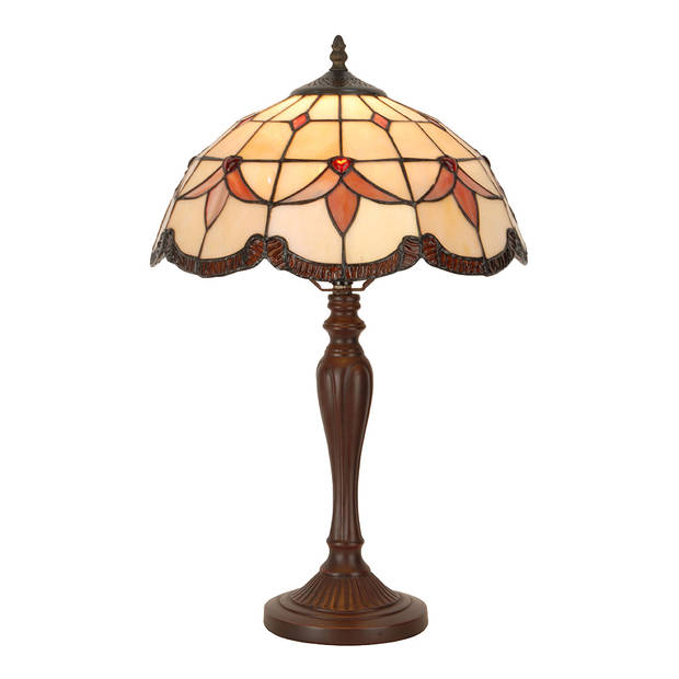 LumiLamp Tiffany Tafellamp Ø 35x53 cm Beige Glas Tiffany Bureaulamp Beige Tiffany Bureaulamp