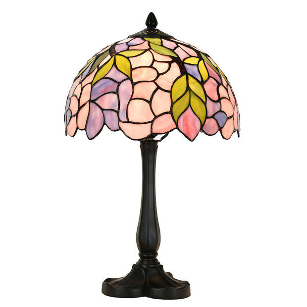 HAES DECO - Tiffany Tafellamp Ø 30x50 cm Roze Glas Tiffany Bureaulamp