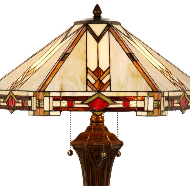 HAES DECO - Tiffany Tafellamp 75 cm Beige Glas Tiffany Bureaulamp