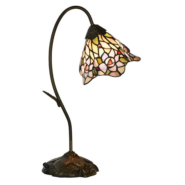 HAES DECO - Tiffany Tafellamp 48 cm Roze Glas Tiffany Bureaulamp