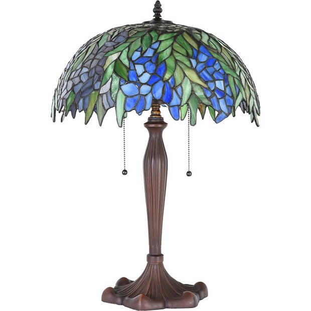 HAES DECO - Tiffany Tafellamp Ø 41x60 cm Groen Glas Tiffany Bureaulamp