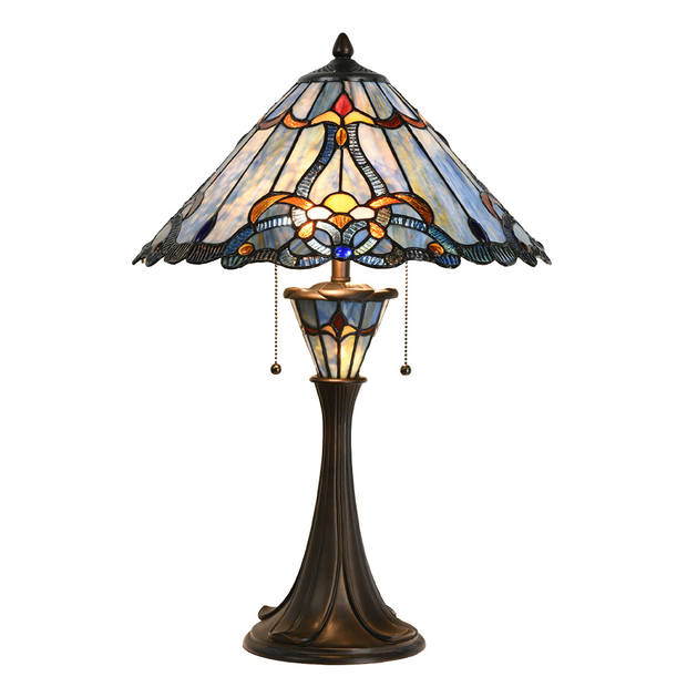 HAES DECO - Tiffany Tafellamp Ø 40x61 cm Blauw Glas Tiffany Bureaulamp