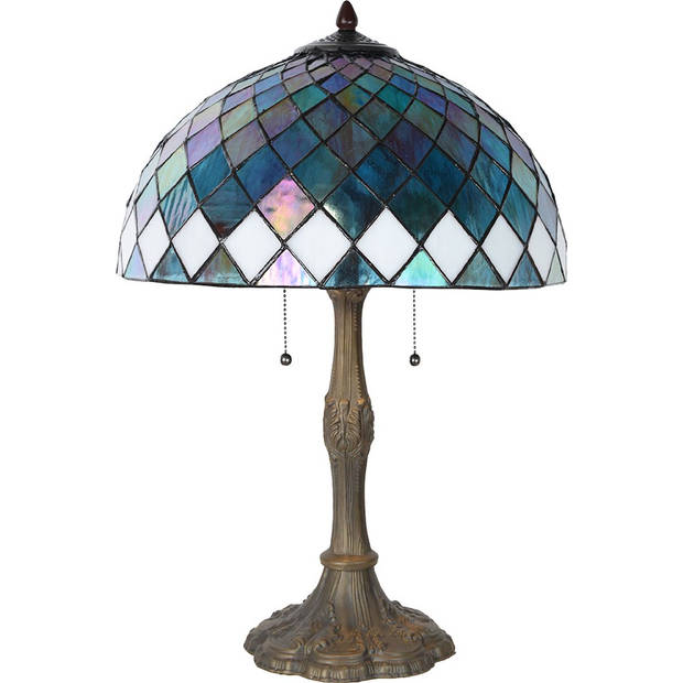 HAES DECO - Tiffany Tafellamp Ø 40x61 cm Blauw Glas Tiffany Bureaulamp