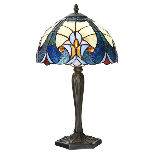 HAES DECO - Tiffany Tafellamp Ø 25x40 cm Blauw Glas Tiffany Bureaulamp