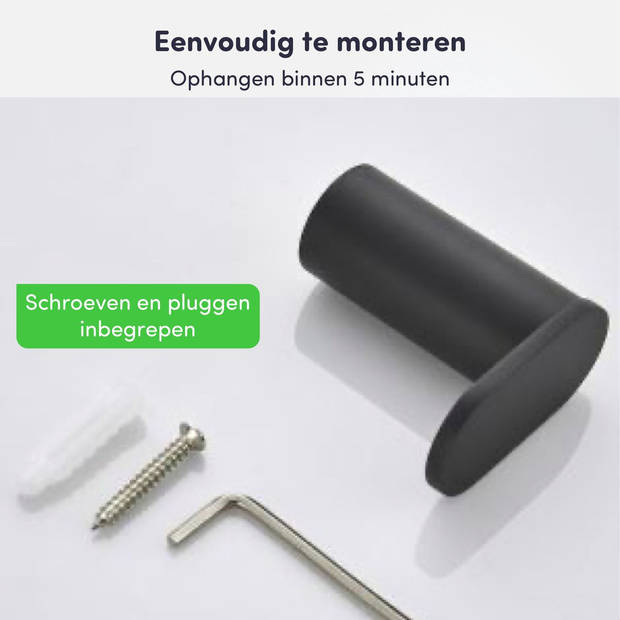 EAVY - Handdoekhaakjes Zwart - Boren - 2x Wandhaakjes - Handdoekhouder Badkamer