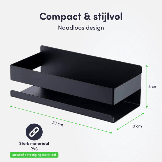 EAVY - Badkamerplank - Planchet - Badkamerrekje - Doucheplank - Badkamer plank - RVS - Zwart