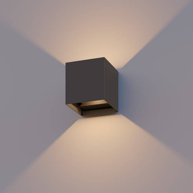 Calex LED Wandlamp Kubus - Antraciet - 7W - Warm Wit Licht