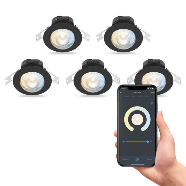 Calex Slimme LED Inbouwspots - Warm Wit Licht - 5 stuks - Wit