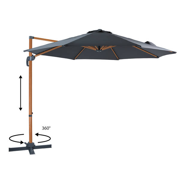 AXI Marisol Zweefparasol Rond Ø 300 cm in Hout Look / Grijs Ronde Parasol voor tuin met Aluminium Frame