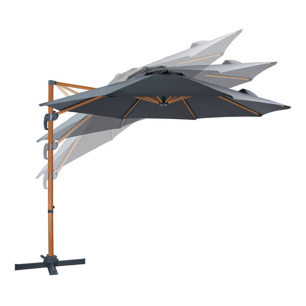 AXI Marisol Zweefparasol Rond Ø 300 cm in Hout Look / Grijs Ronde Parasol voor tuin met Aluminium Frame