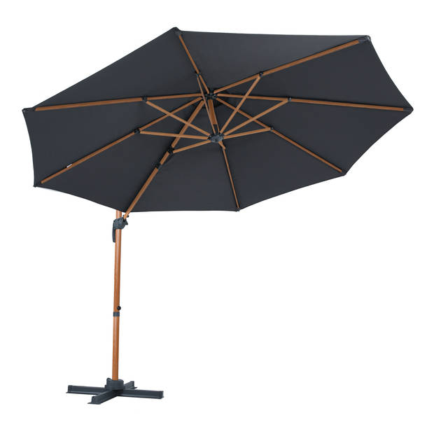 AXI Marisol Zweefparasol Rond Ø 300 cm in Hout Look / Grijs Ronde Parasol voor tuin met Aluminium Frame