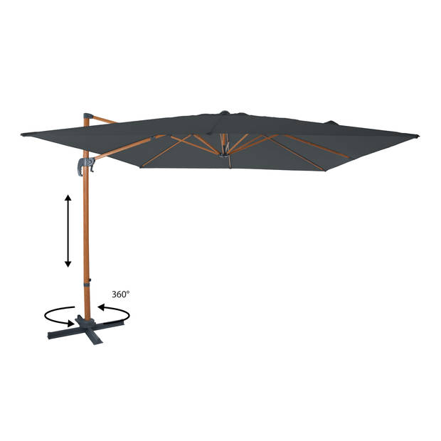 AXI Nima Zweefparasol Rechthoekig 300 x 300 cm in Houtlook / Grijs Parasol voor tuin met Aluminium Frame