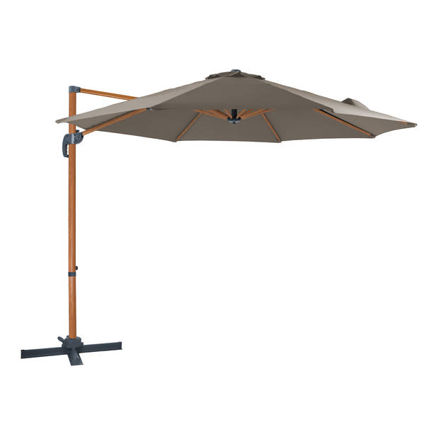 AXI Marisol Zweefparasol Rond Ø 300 cm in Hout Look / Taupe Ronde Parasol voor tuin met Aluminium Frame