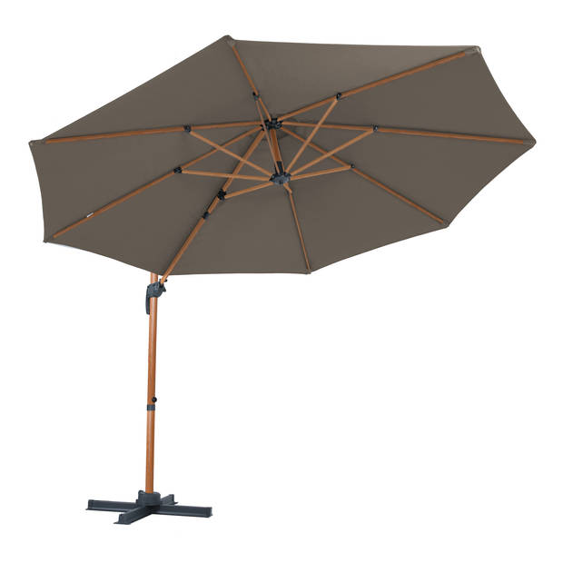 AXI Marisol Zweefparasol Rond Ø 300 cm in Hout Look / Taupe Ronde Parasol voor tuin met Aluminium Frame