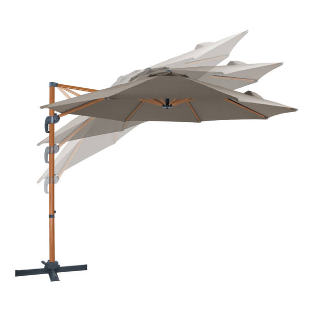 AXI Marisol Zweefparasol Rond Ø 300 cm in Hout Look / Taupe Ronde Parasol voor tuin met Aluminium Frame