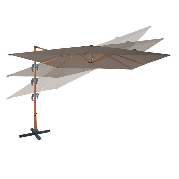 AXI Nima Zweefparasol Rechthoekig 300 x 300 cm in Houtlook / Taupe Parasol voor tuin met Aluminium Frame