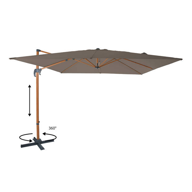 AXI Nima Zweefparasol Rechthoekig 300 x 300 cm in Houtlook / Taupe Parasol voor tuin met Aluminium Frame