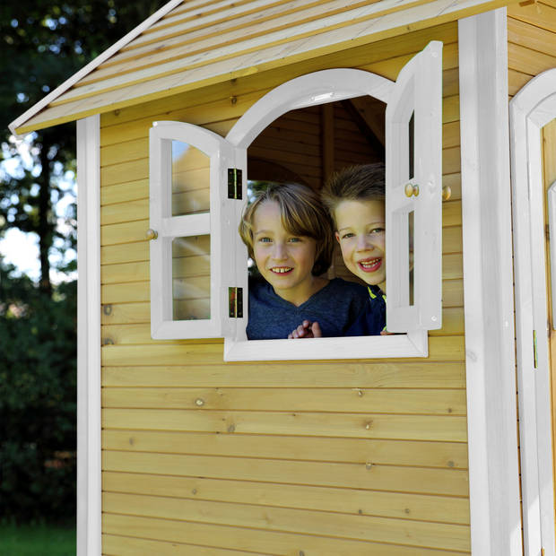 AXI Laura Speelhuis op palen & Limoen Grijze glijbaan Speelhuisje voor de tuin / buiten in bruin & wit van FSC hout