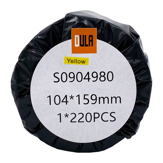 DULA Dymo Compatible labels - Geel - S0904980 - Grote verzendetiketten - 1 rol - 104 x 159 mm - 220 labels per rol