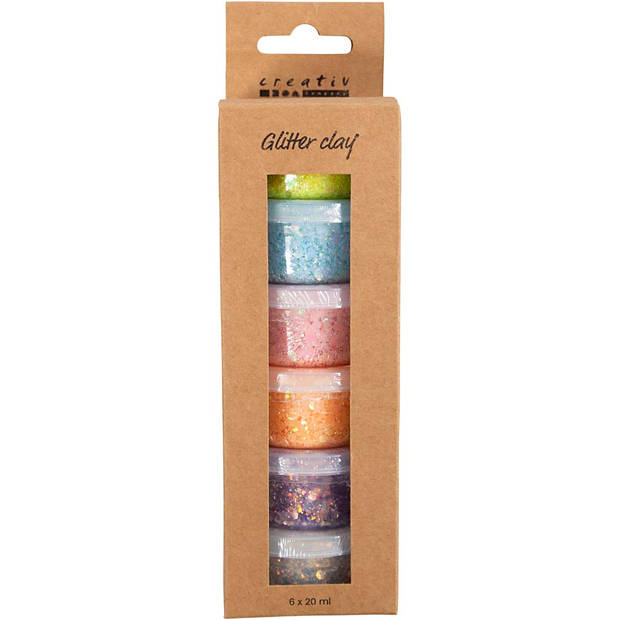 Creativ Company CC Glitter Clay 6x20 ml Pastelkleuren