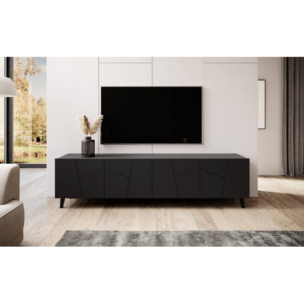 Meubella TV-Meubel Ezer - Mat zwart - 200 cm