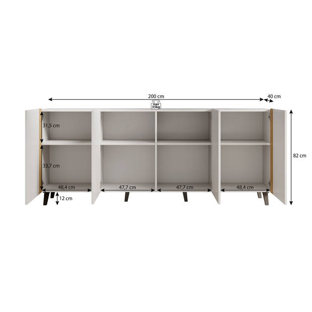 Meubella Dressoir Formentera - Mat zwart - 200 cm