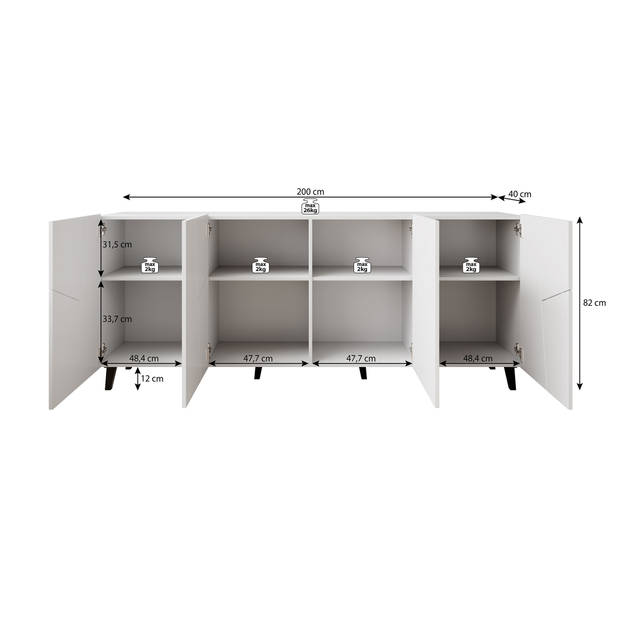 Meubella Dressoir Ezer - Wit - 200 cm