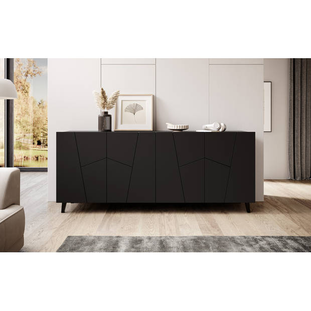 Meubella Dressoir Ezer - Mat zwart - 200 cm