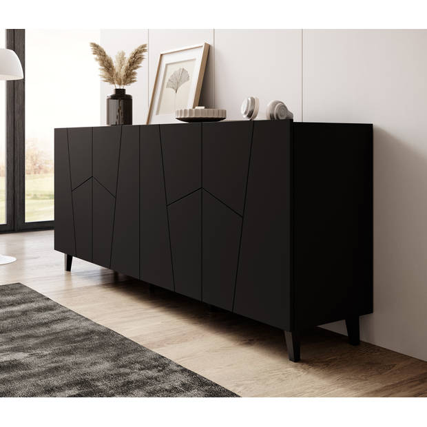 Meubella Dressoir Ezer - Mat zwart - 200 cm