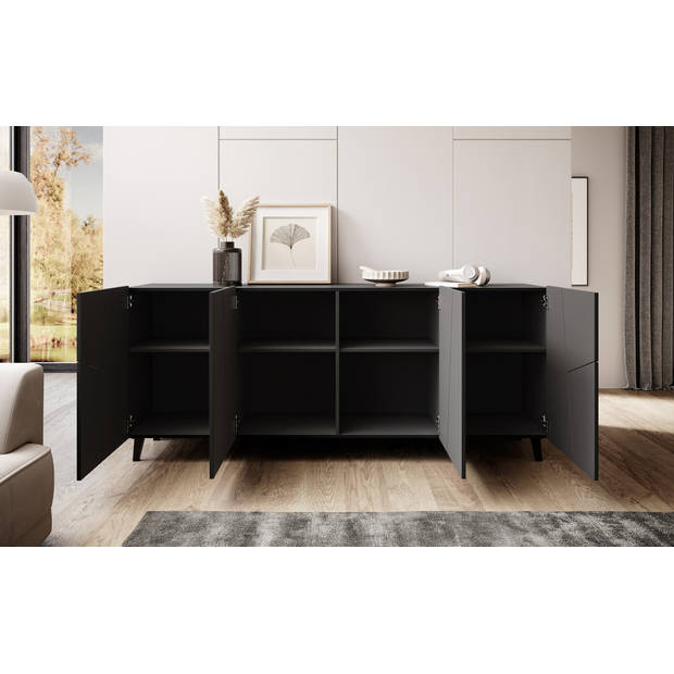 Meubella Dressoir Ezer - Mat zwart - 200 cm