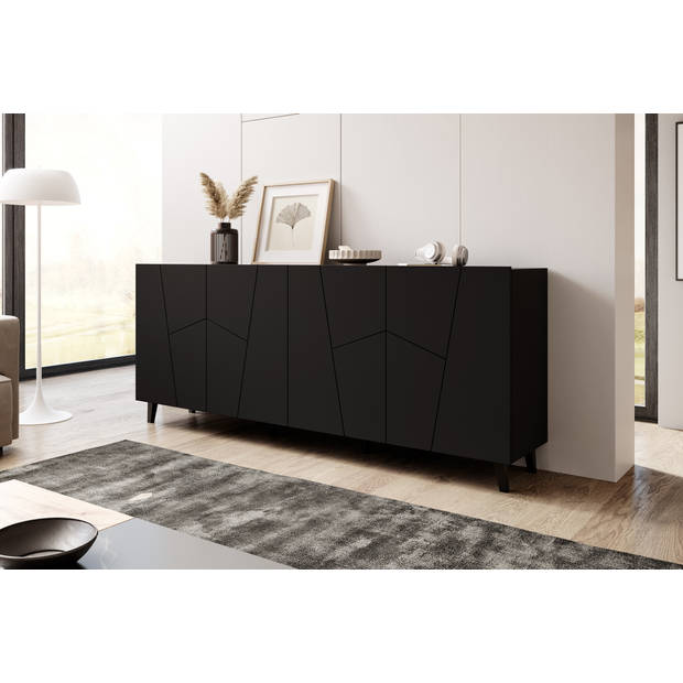 Meubella Dressoir Ezer - Mat zwart - 200 cm