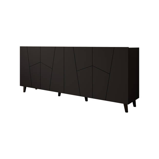 Meubella Dressoir Ezer - Mat zwart - 200 cm