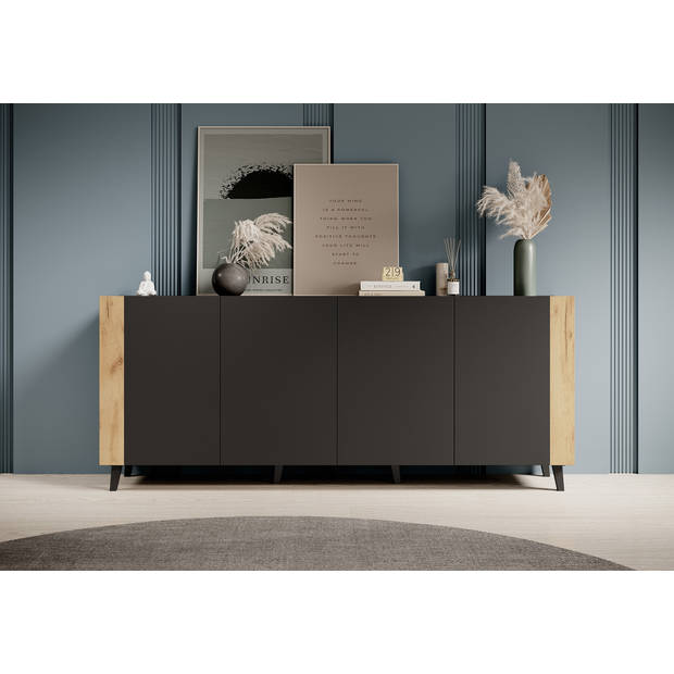 Meubella Dressoir Formentera - Mat zwart - 200 cm