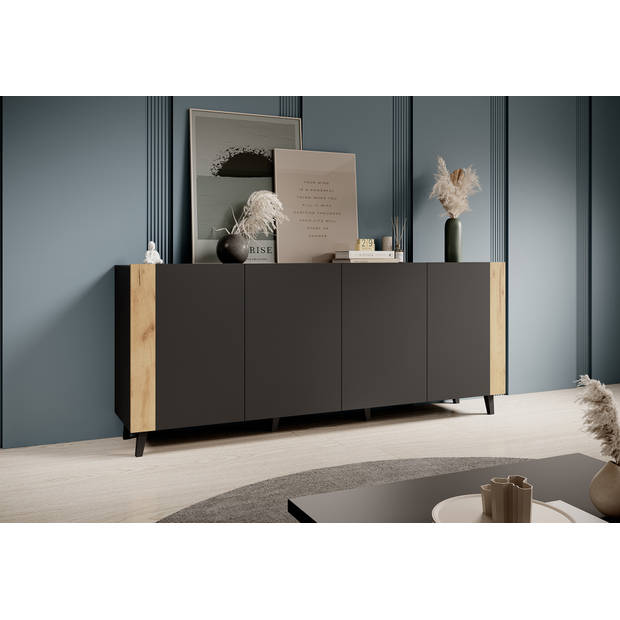 Meubella Dressoir Formentera - Mat zwart - 200 cm