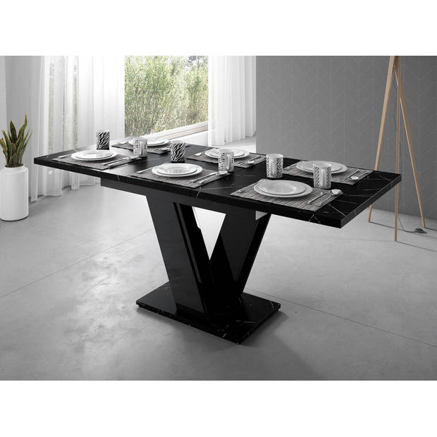 Meubella Eetkamertafel Moris - Zwart marmerlook - 160 cm - Uitschuifbaar