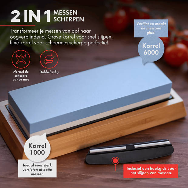 KOI Artisan® Messenslijper Wetsteen - Dual Grit 1000/6000 - Met Hoekgeleider