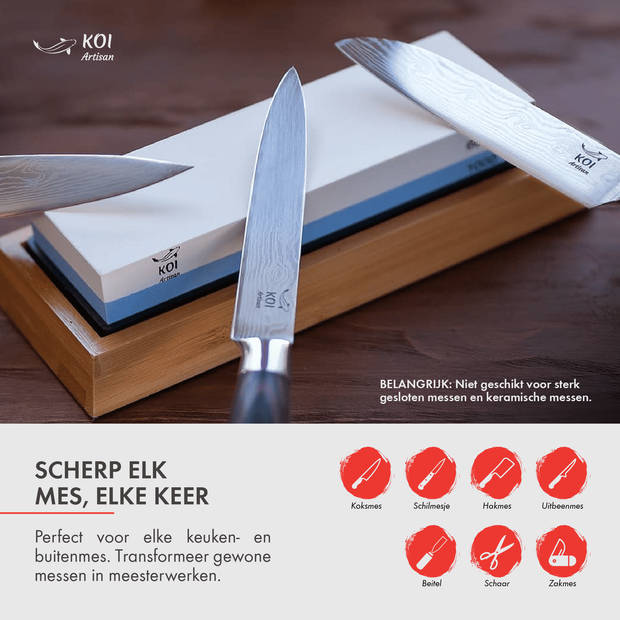 KOI Artisan® Messenslijper Wetsteen - Dual Grit 1000/6000 - Met Hoekgeleider