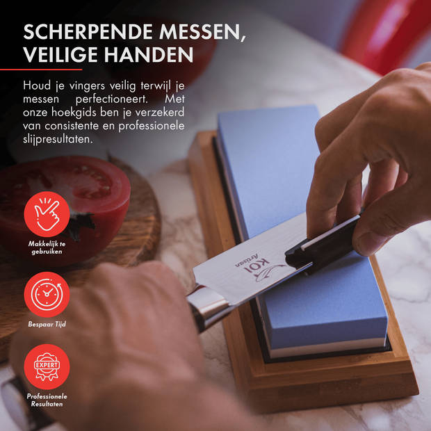 KOI Artisan® Messenslijper Wetsteen - Dual Grit 1000/6000 - Met Hoekgeleider