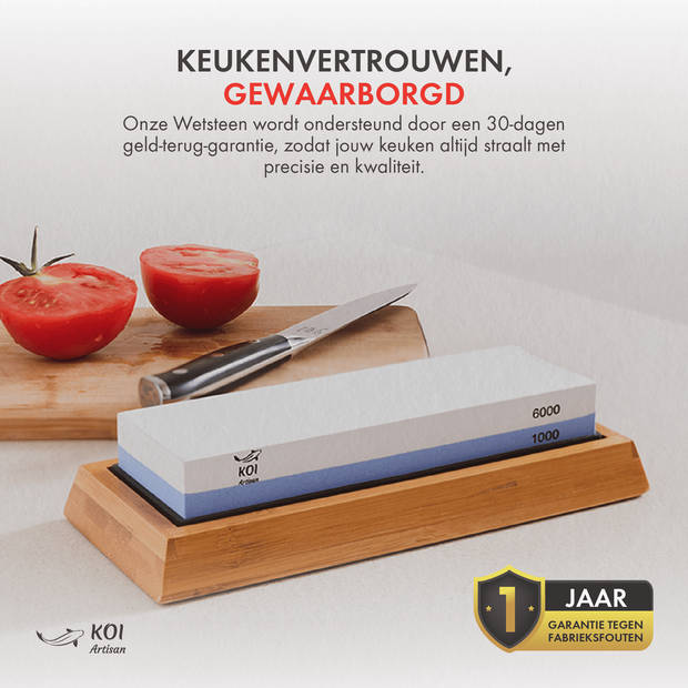 KOI Artisan® Messenslijper Wetsteen - Dual Grit 1000/6000 - Met Hoekgeleider