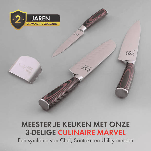 KOI Artisan® Messenset - 3 Stuks - Met Pakkahouten Handvat