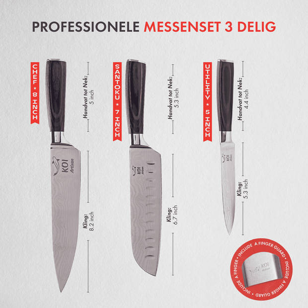 KOI Artisan® Messenset - 3 Stuks - Met Pakkahouten Handvat