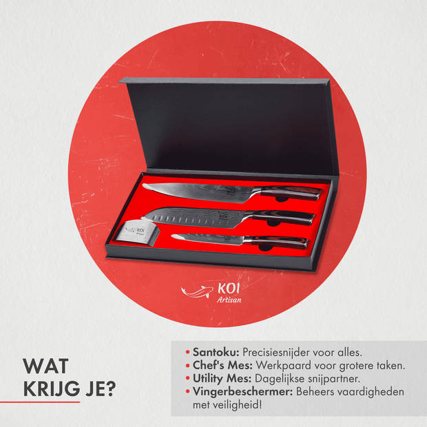 KOI Artisan® Messenset - 3 Stuks - Met Pakkahouten Handvat