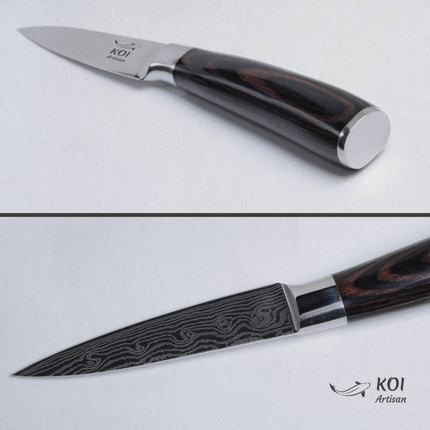 KOI Artisan® Koksmes - Damascus Schilmes - 8.9 cm - VG10 Super Staal - Pakka Handvat