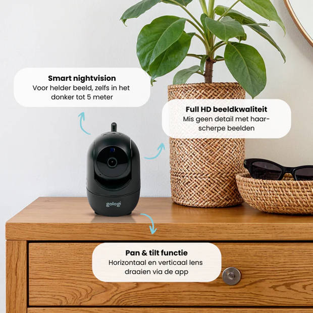 Gologi huisdiercamera - Hondencamera -Beveiligingscamera - Security camera - Voor alle huisdieren - Met wifi